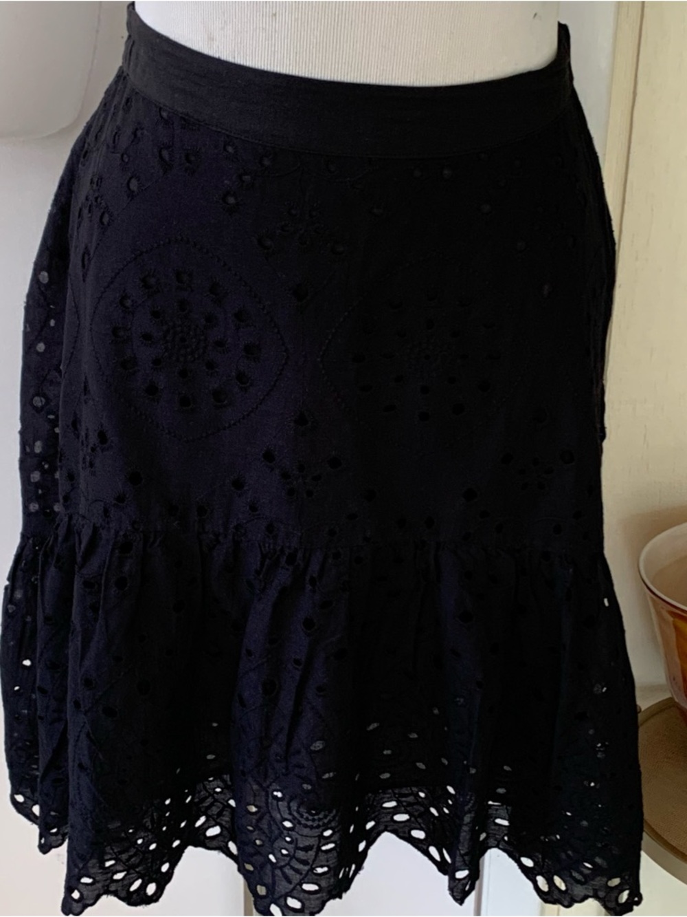 Ultra Pink Black Eyelet 100% Cotton High Low Hem  Skirt size L